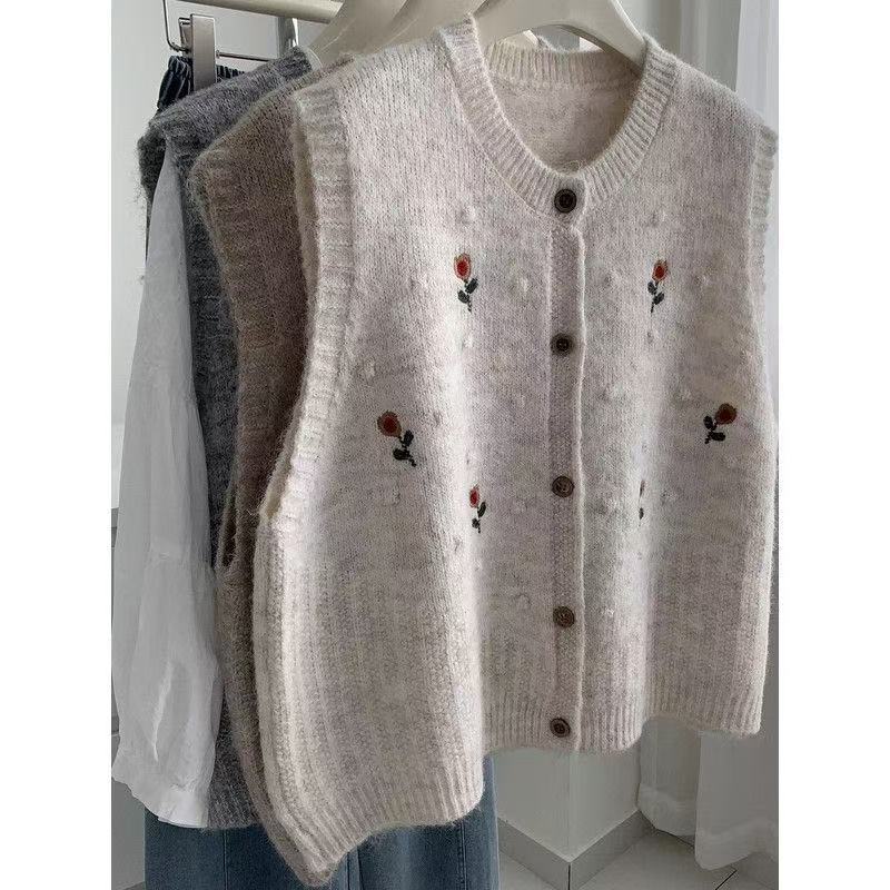 301-350新款装秋冬V领针织开衫背心时尚砍肩纯色针织马甲