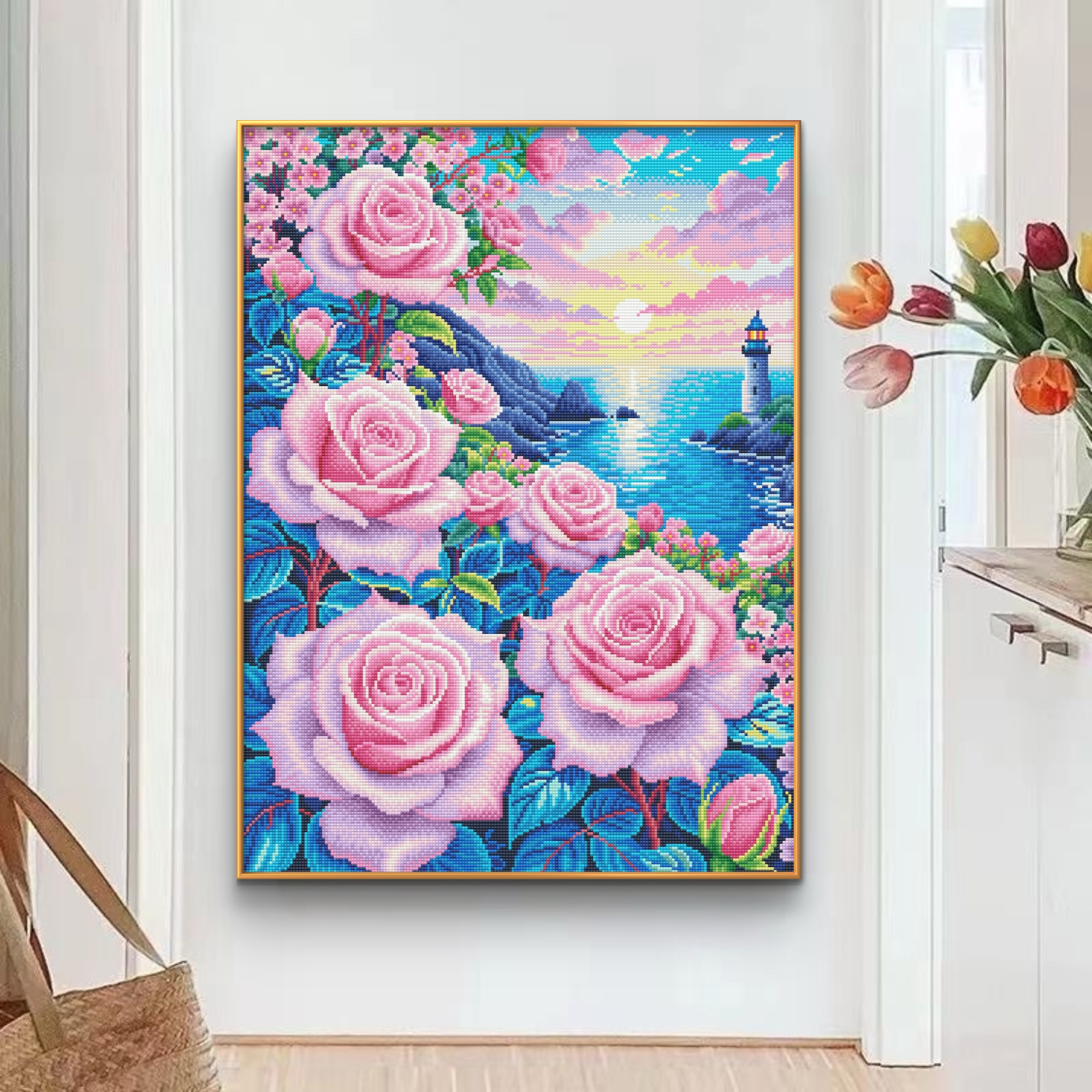 【新疆长绒棉布】鱼糯糯定制:新款海边玫瑰十字绣套件65×85（49色）