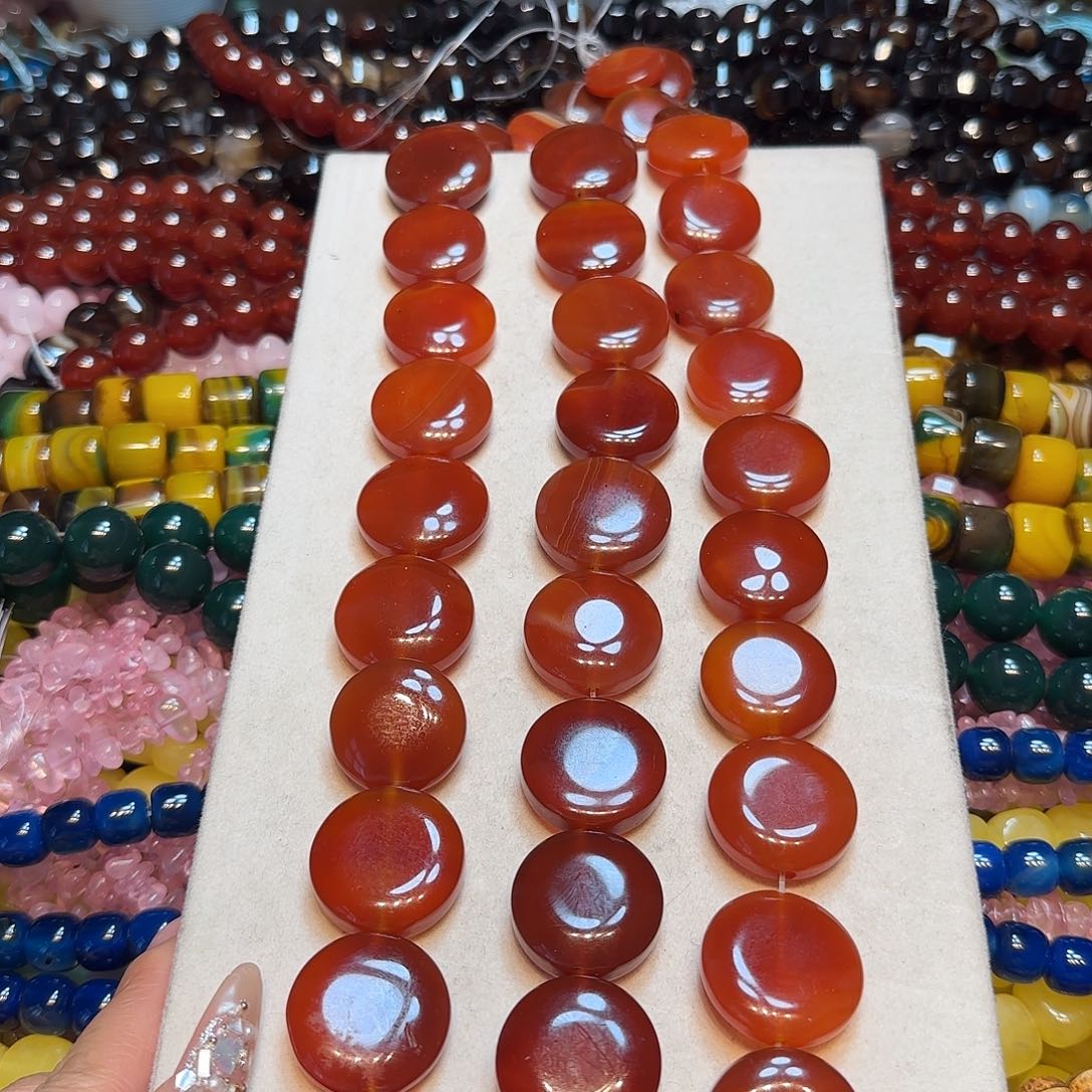 玛瑙/玉髓未镶嵌珠宝半成品25mm红玛瑙圆饼一条厚度10mm