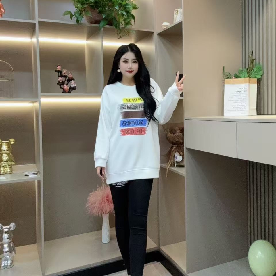 秋季卫衣-勾 2593时尚休闲加绒保暖字母显瘦款胖MM大码女装新款