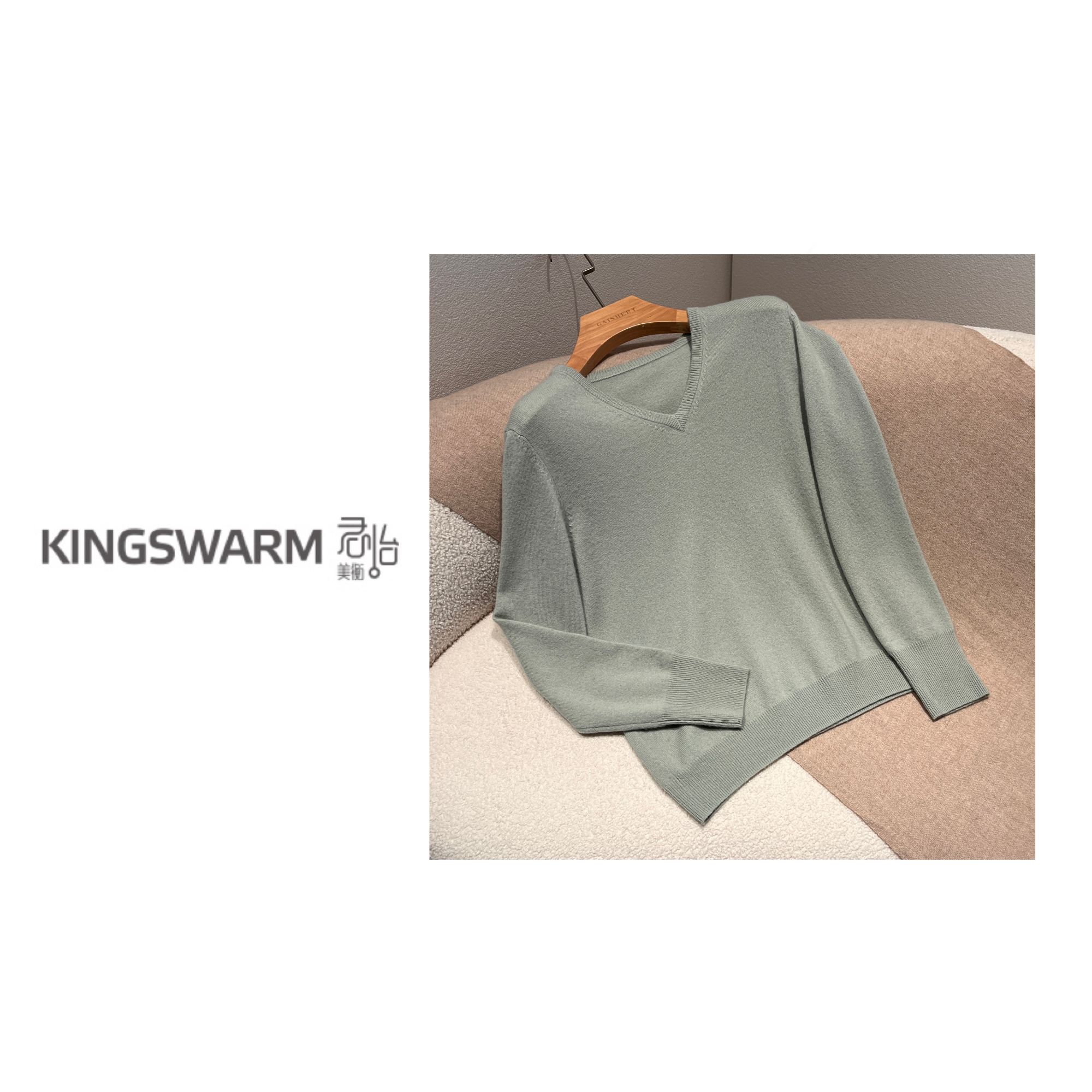 君怡【女士新款针织小v领】100山羊绒