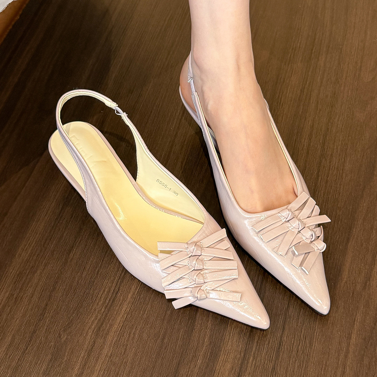 elingstudio 暮紫少女！温柔蝴蝶结猫跟单鞋女春季后空细高跟鞋子