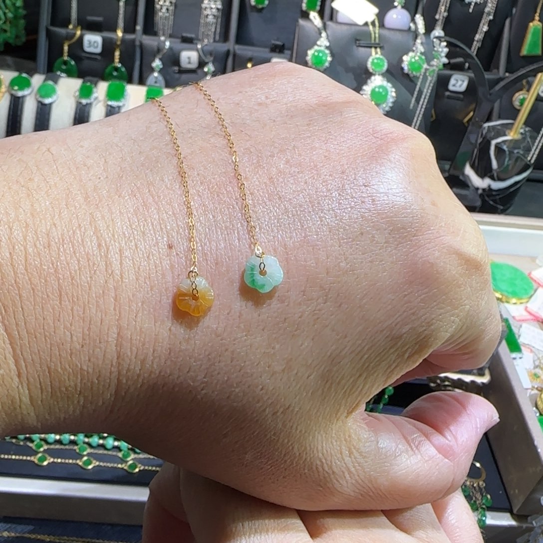 翡翠18K金镶嵌颈饰耳线