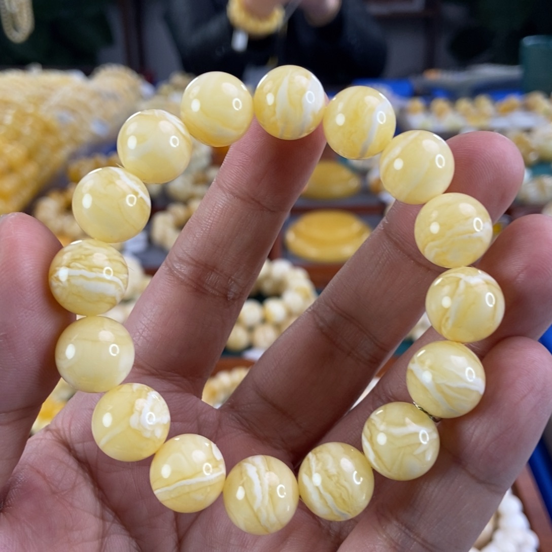 琥珀珠宝奇石未镶嵌13+虎皮纹同料串20.27