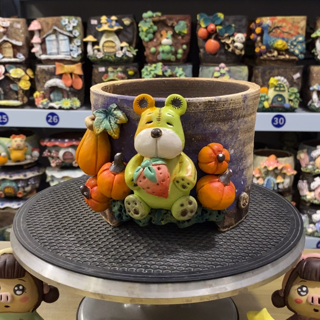 喜****白狐粗陶手捏花盆