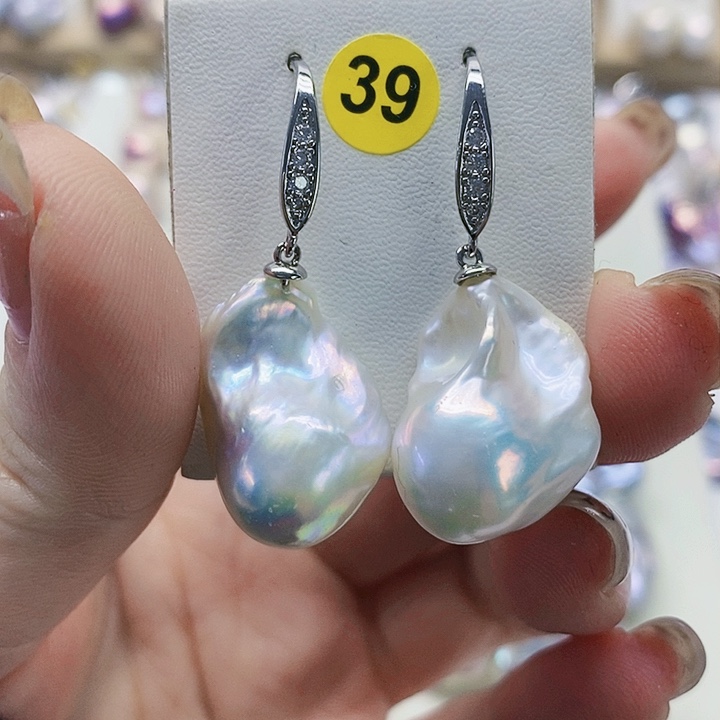 银S925镶嵌耳饰淡水珍珠