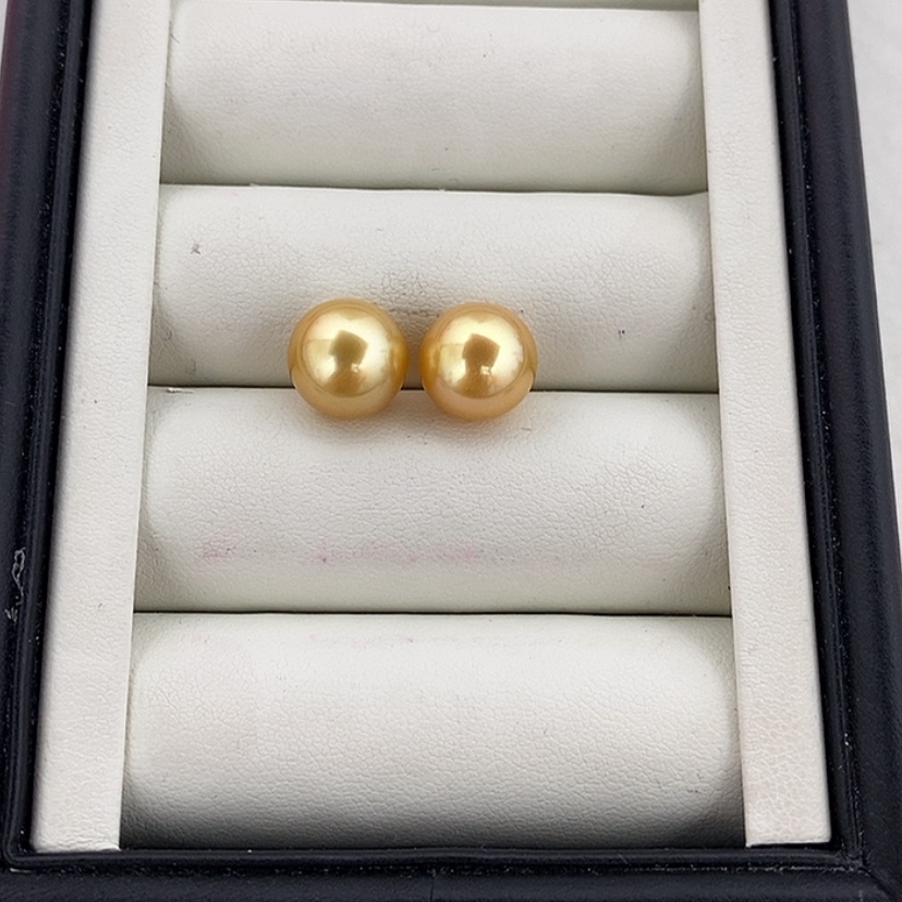 【闪购商品】未镶嵌11-12mm金珠对珠海水珍珠踏**梅