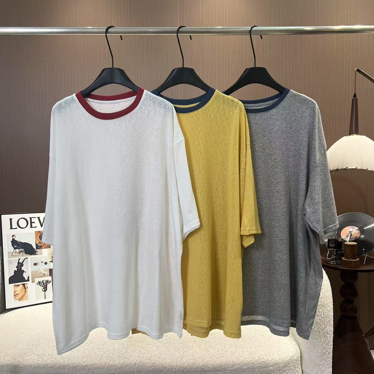 【江南烟雨】夏季新款复古文艺日系森女个性简约撞色短袖T恤上衣