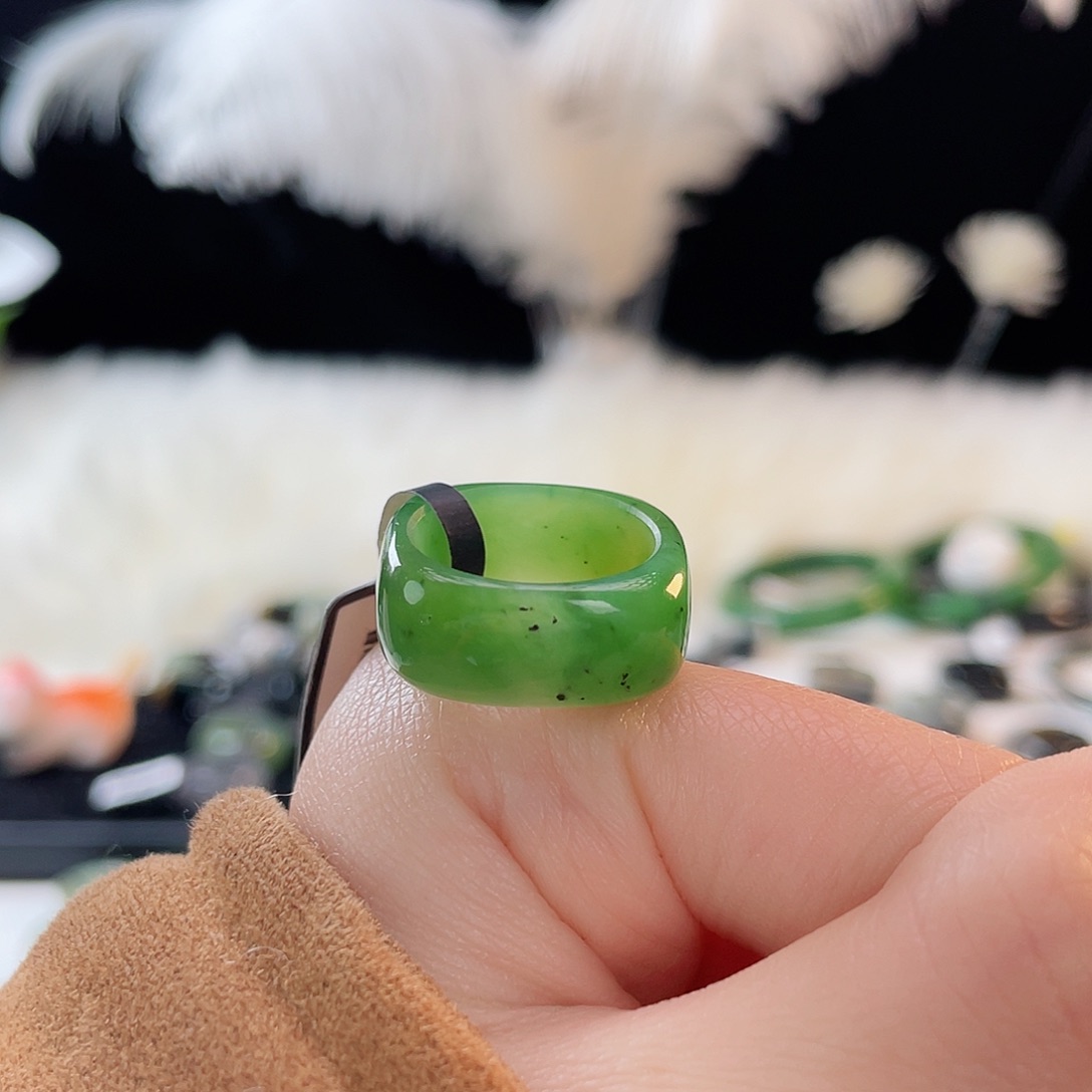 和田玉未镶嵌戒指k85碧玉乌兰海方圆17.3mm