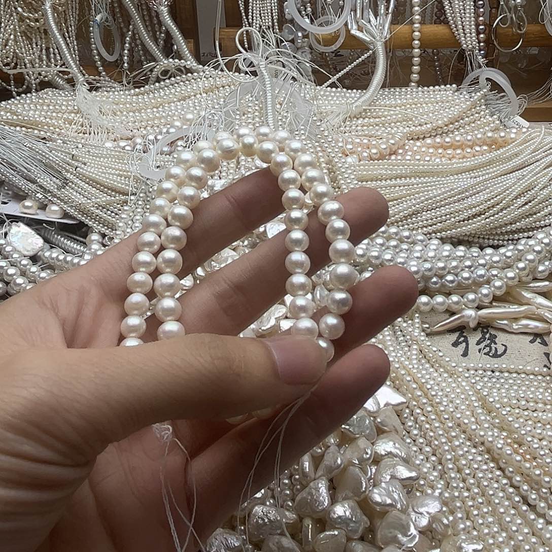 丽***生未镶嵌淡水珍珠半成品7-8近圆无核拍二发一