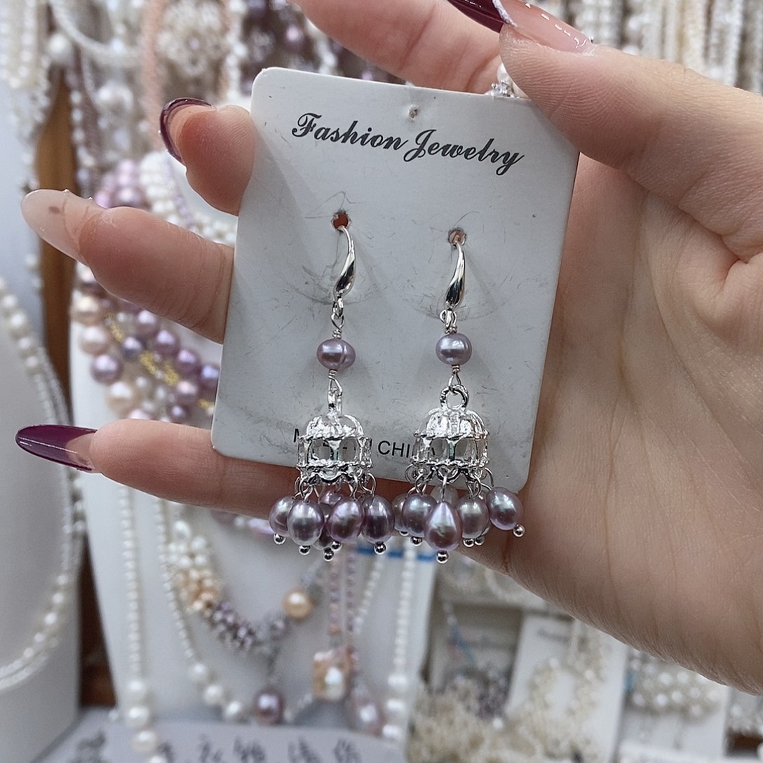 淡水珍珠银S925镶嵌耳饰