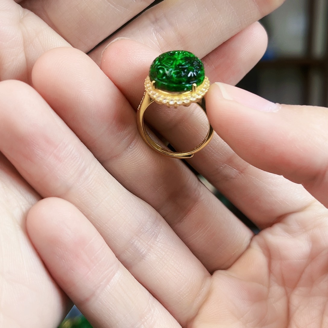 翡翠戒指银S925镶嵌戒指