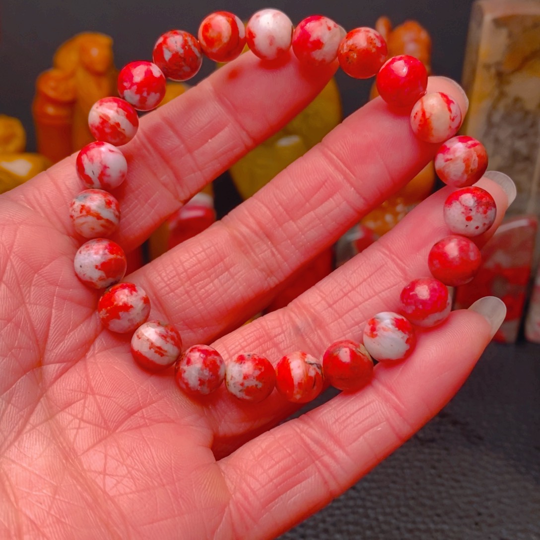 鸡血石俊*鸡血石圆珠手串