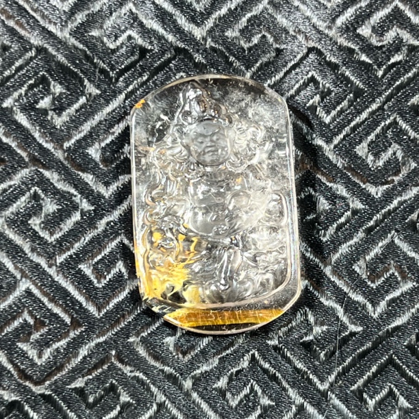 天然水晶纯手工雕刻黄胶花黄财神吊坠精美项链