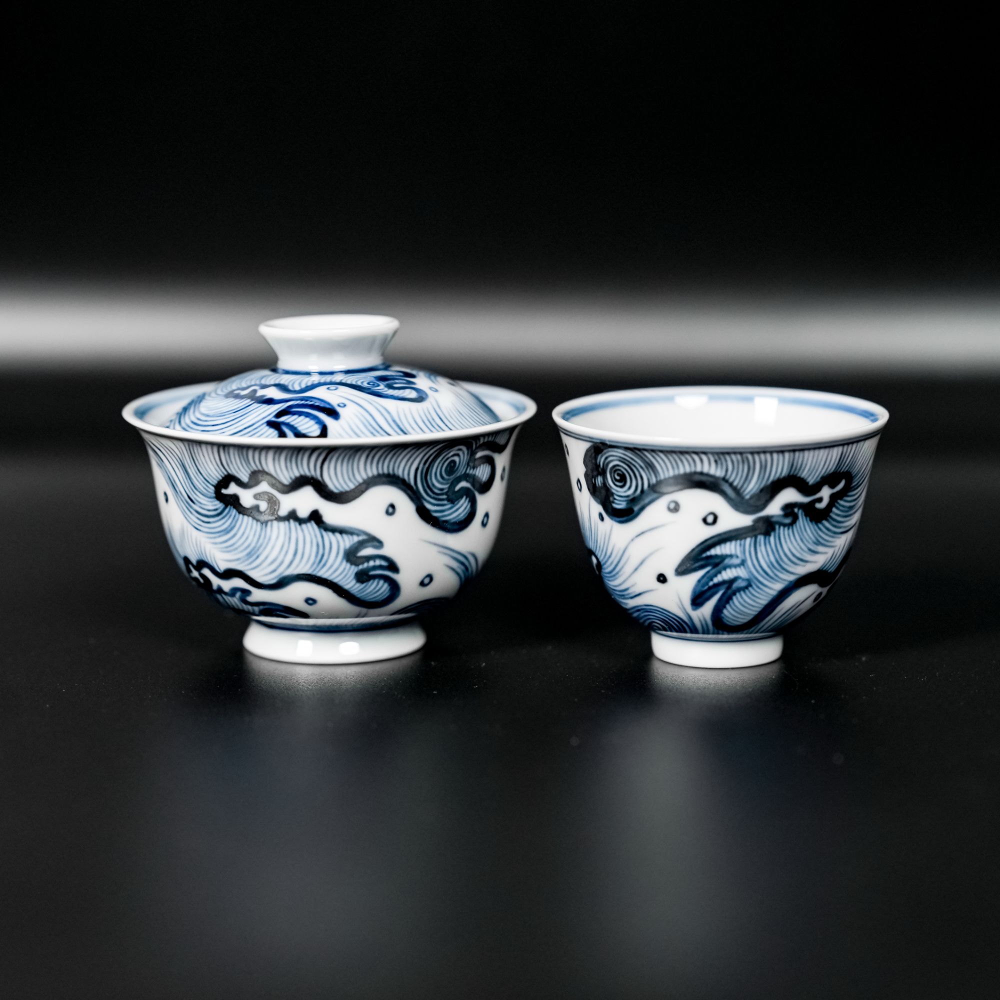 【龙御景窑】海浪纹宝宝盖碗主人杯套组 盖碗80ml 杯子50ml