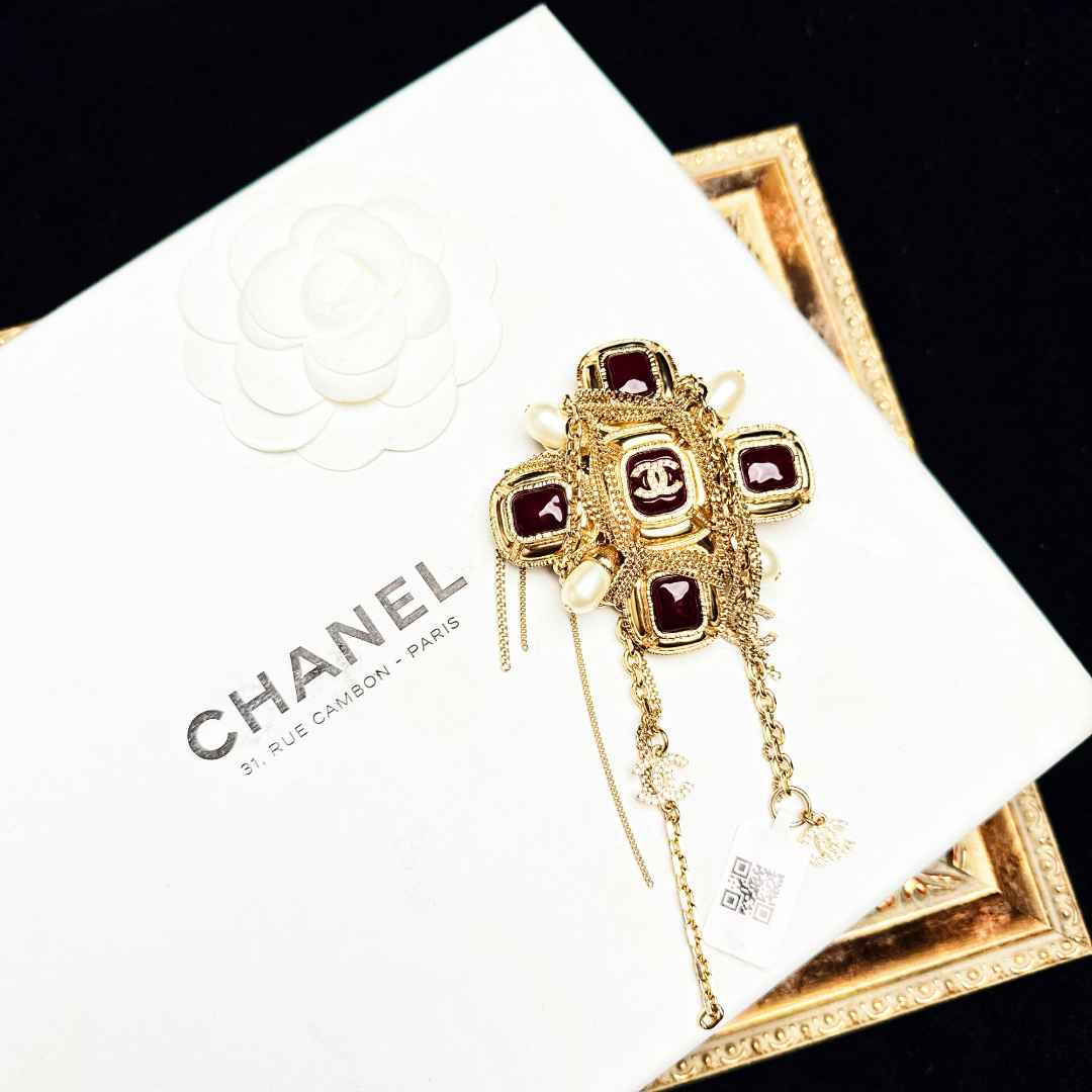 95新 Chanel/香奈儿 柚礼中古/香奈儿22A十字流苏胸针NC512025