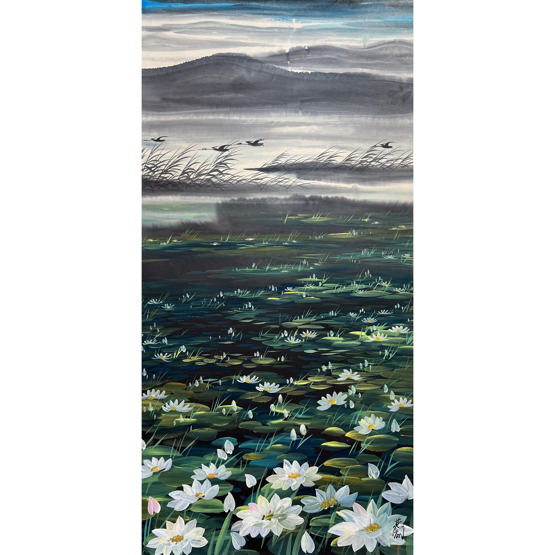 LOT22 【荷塘雅韵】 立轴 136*68cm 约8.3平尺