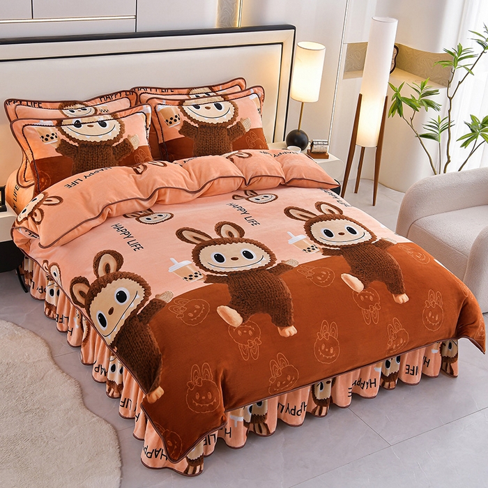 高克重牛奶绒双人四件套加绒四件套保暖加厚床裙款四件套床单被套