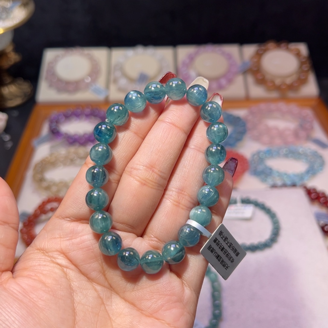 水晶手串未镶嵌D****小蓝绿晶9.2m m