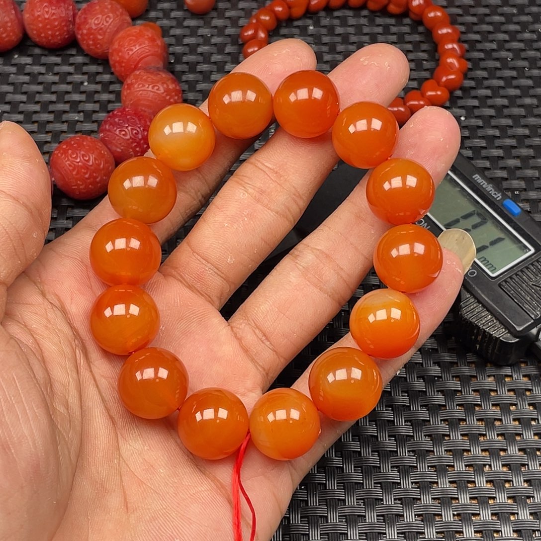 南红玛瑙未镶嵌樱桃红圆珠手串卡15