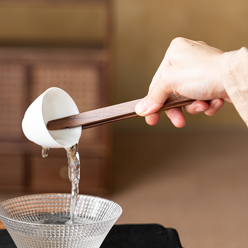 胡桃木茶夹六君子实用防滑功夫茶具泡茶防烫茶镊子茶具配件铜饰
