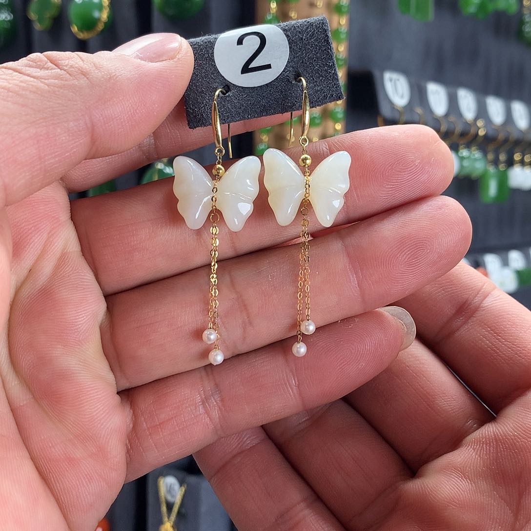 和田玉耳饰18K金镶嵌记*2