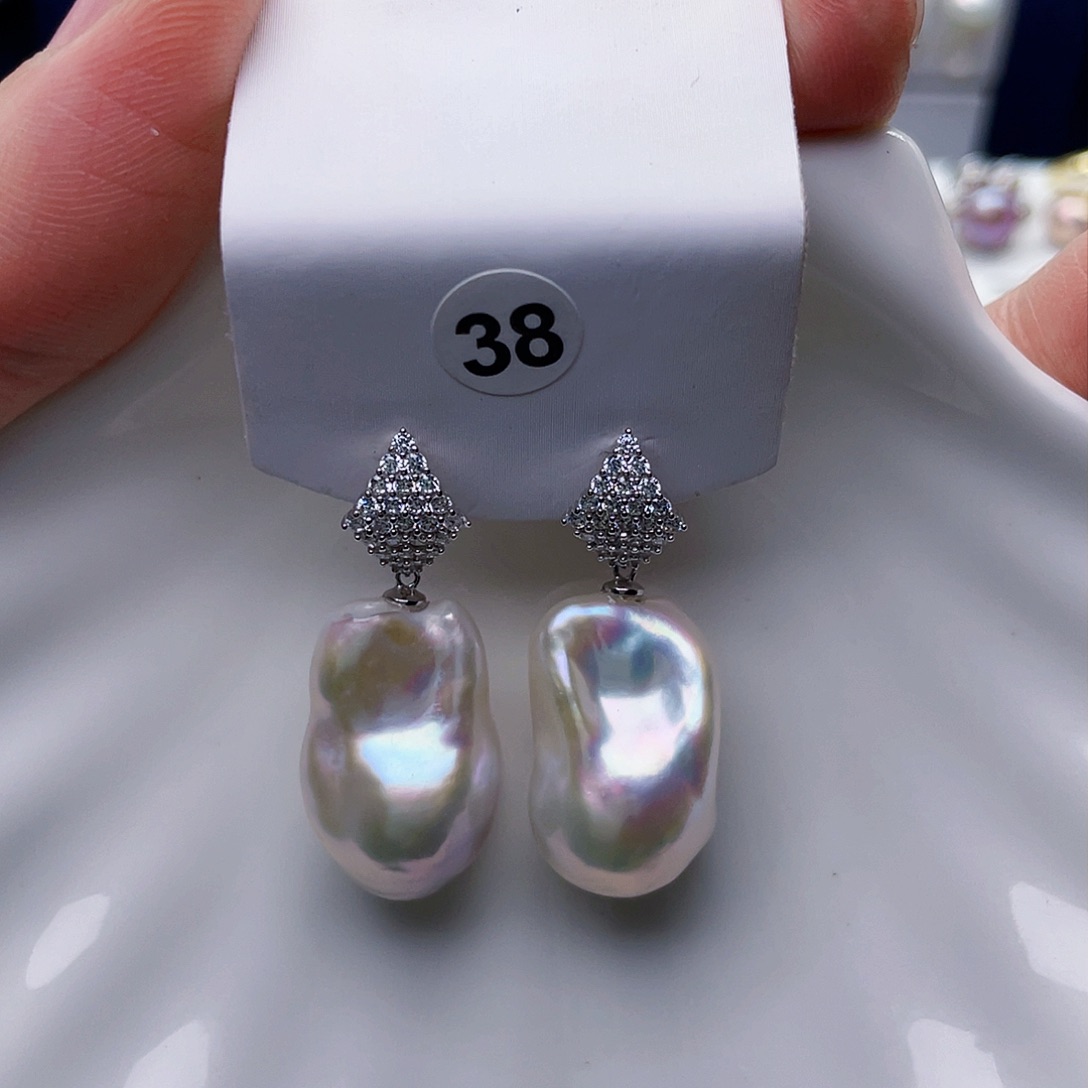 淡水珍珠耳饰银S925镶嵌一**木