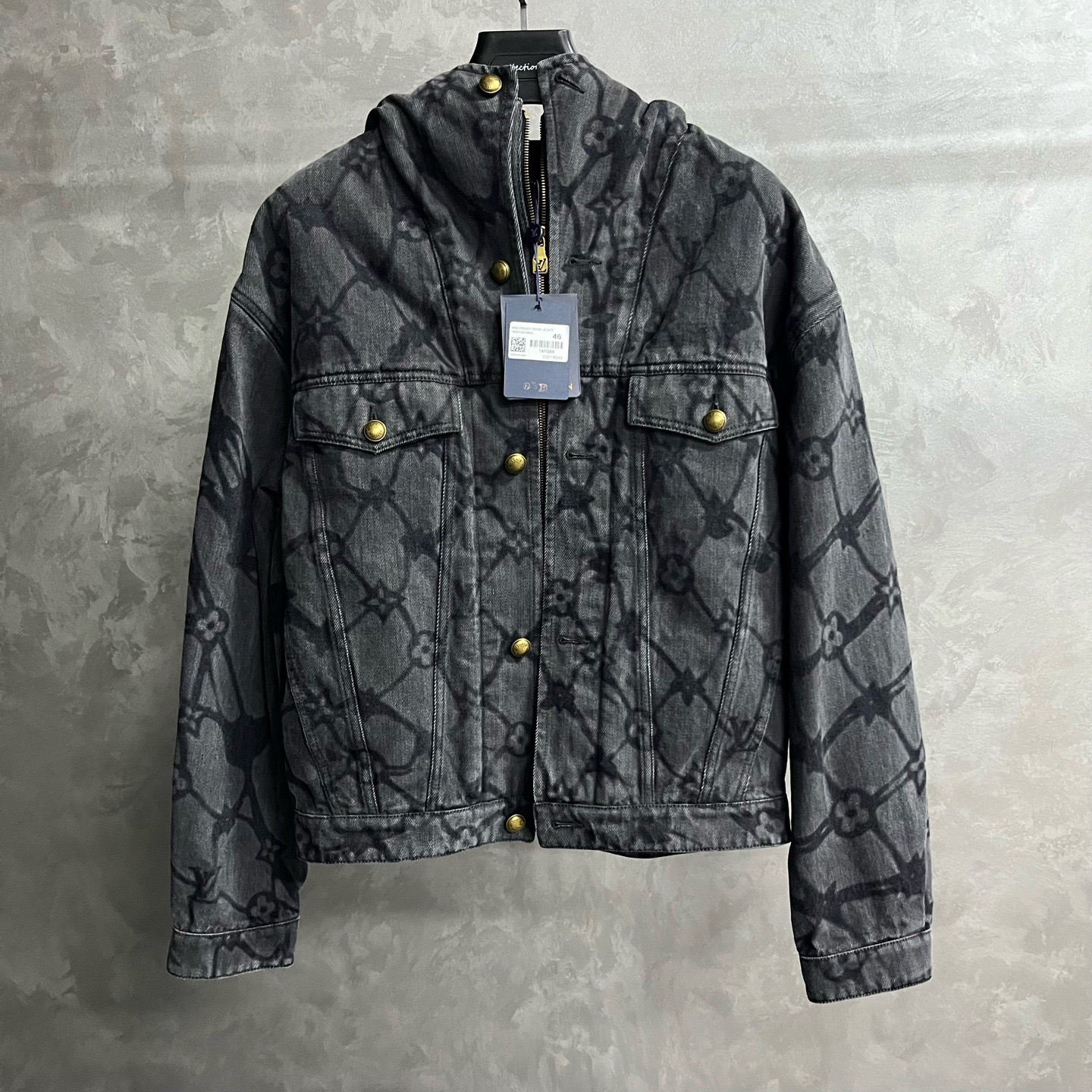 louis vuitton 灰色花卉Logo拉链连帽长袖卫衣/46