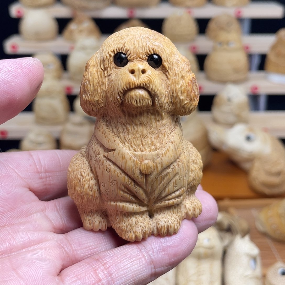 竹竹根雕小狗手把件