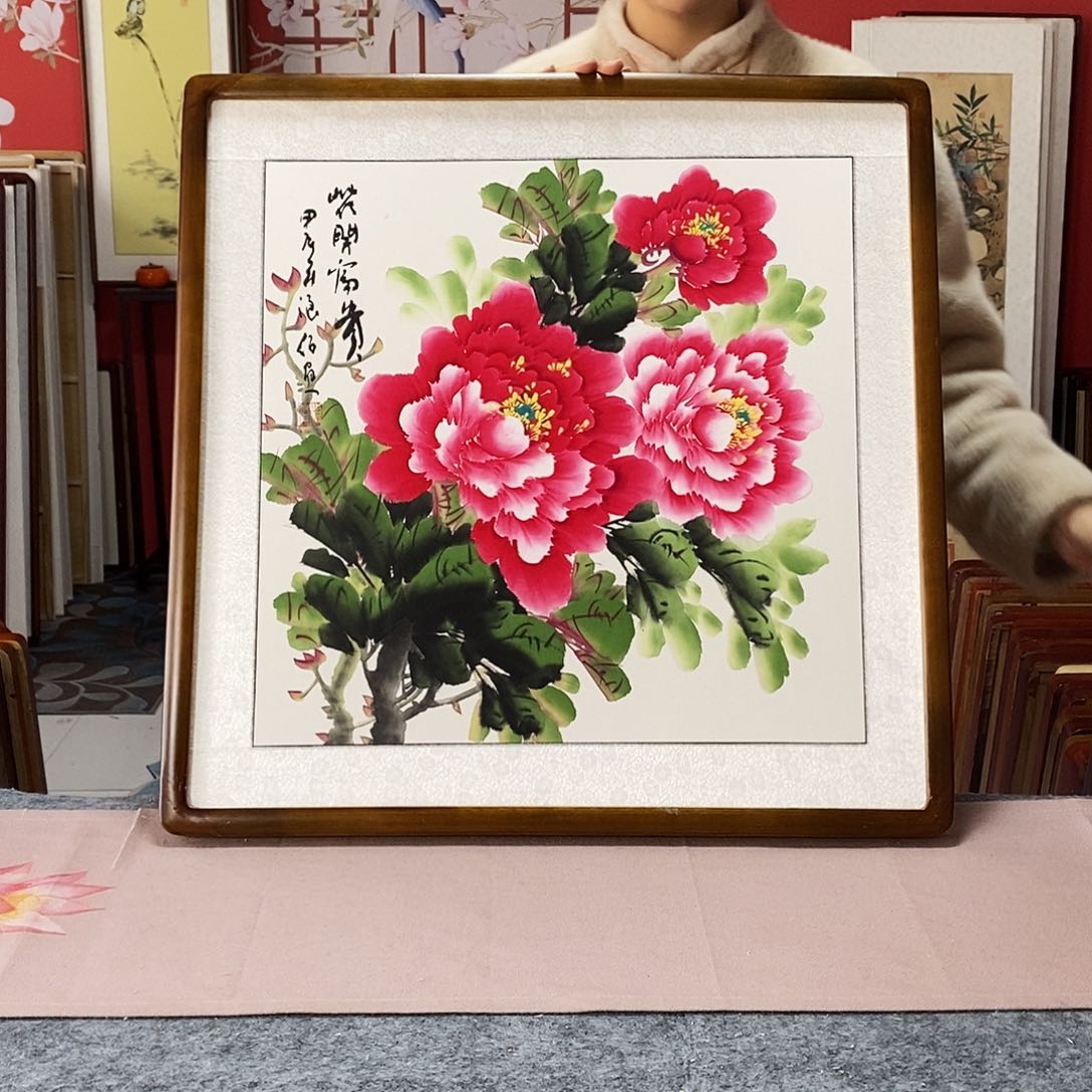 国画手写手绘国画作品带框