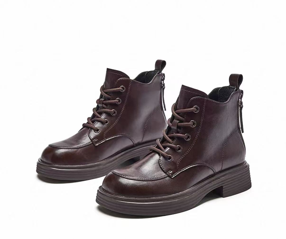 W1755马丁靴女款冬季新款厚底休闲靴子百搭短靴粗跟女鞋薄绒