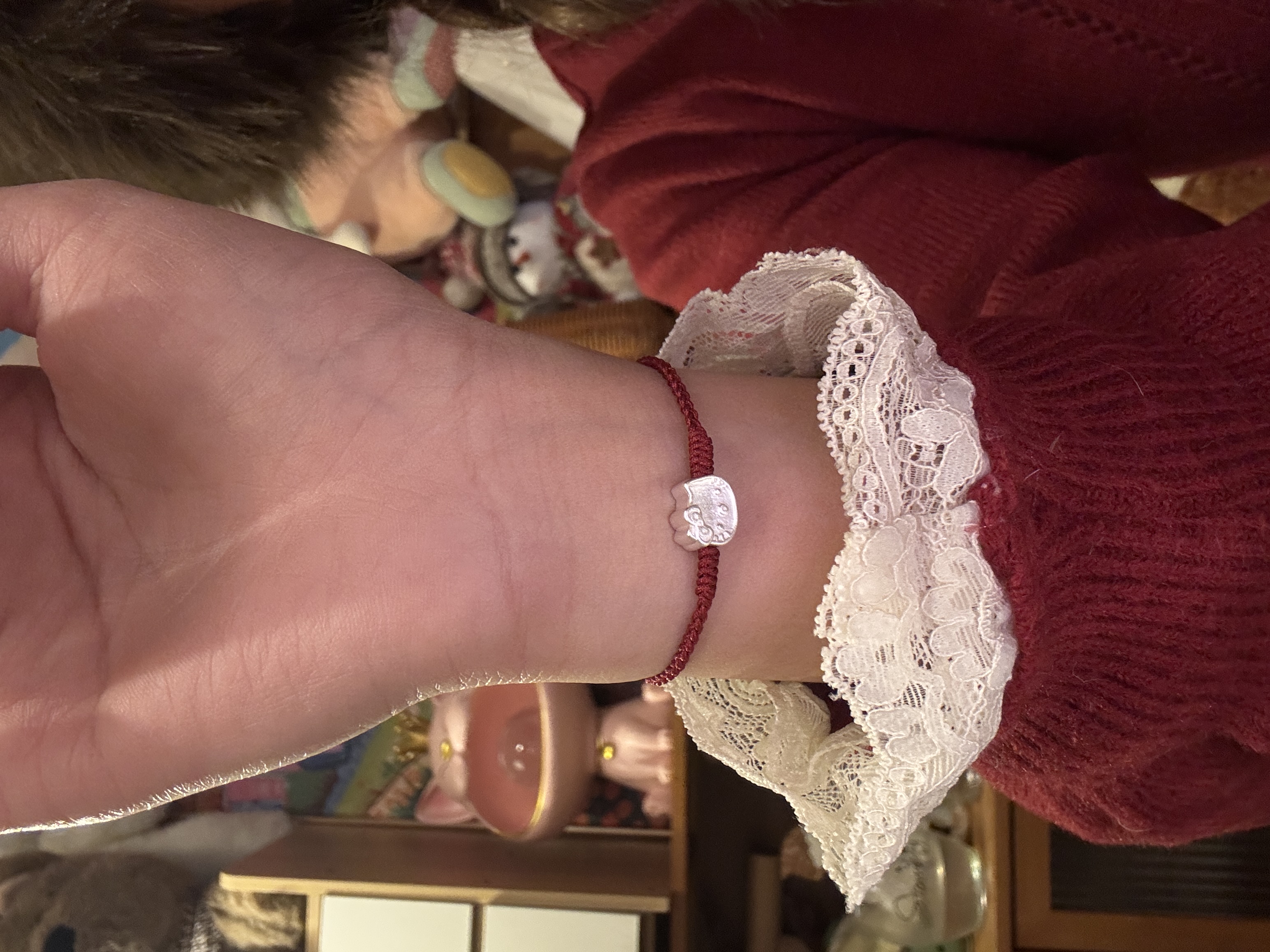 足银手链 【kt猫】原创设计编织红绳手链过年款送闺蜜足银999手工