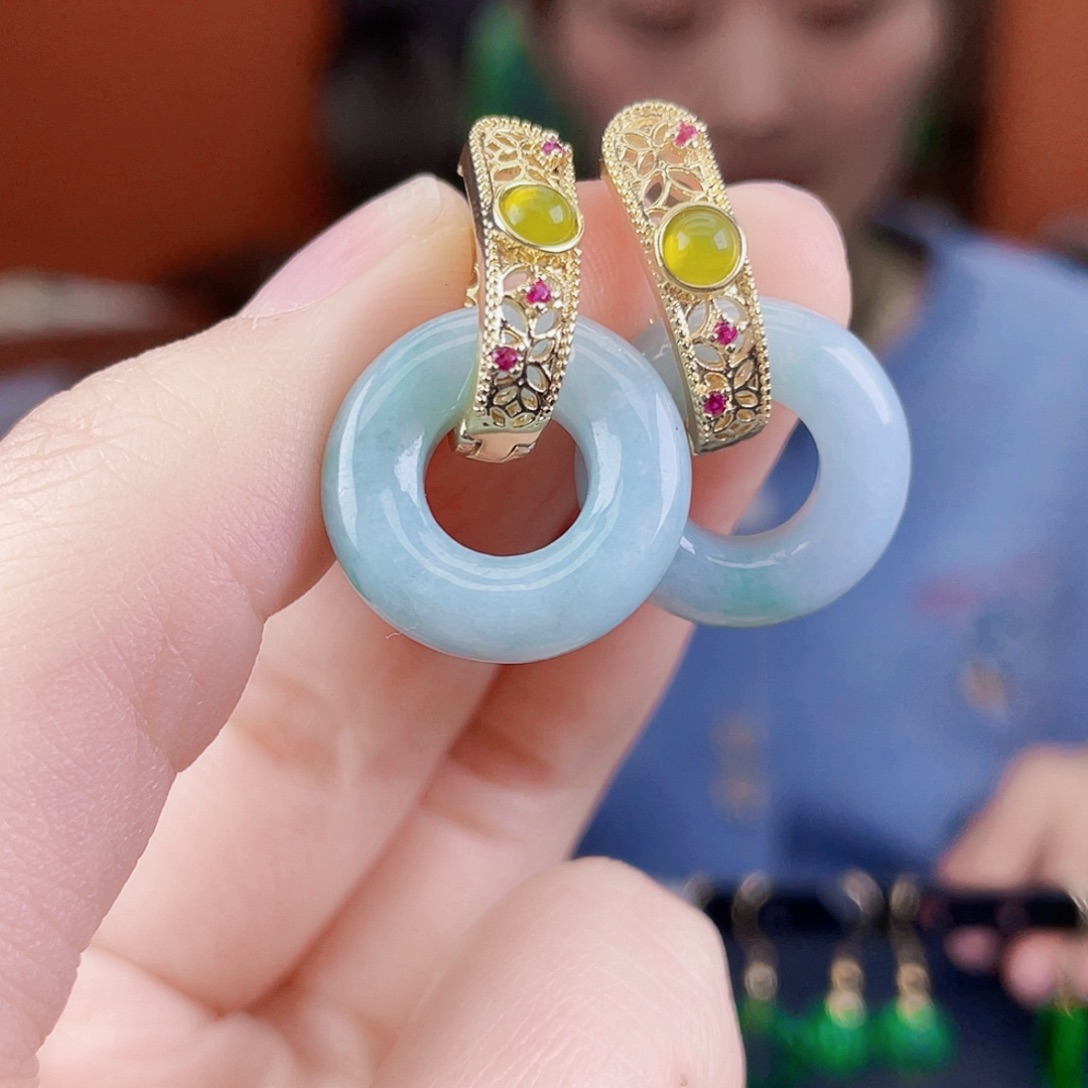 翡翠未镶嵌耳饰饰品