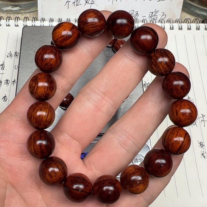 降真香手串/手链海南红降12圆珠黄金