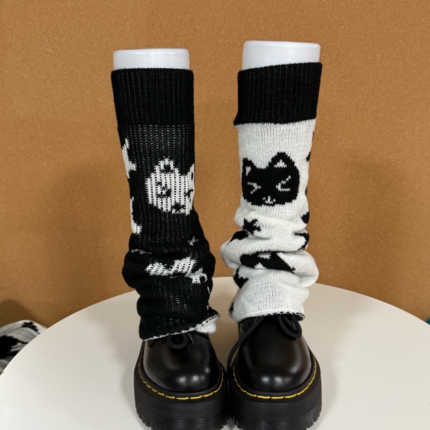 日系小猫星星元素小腿长筒袜套女秋冬两面可穿亚文化辣妹风格