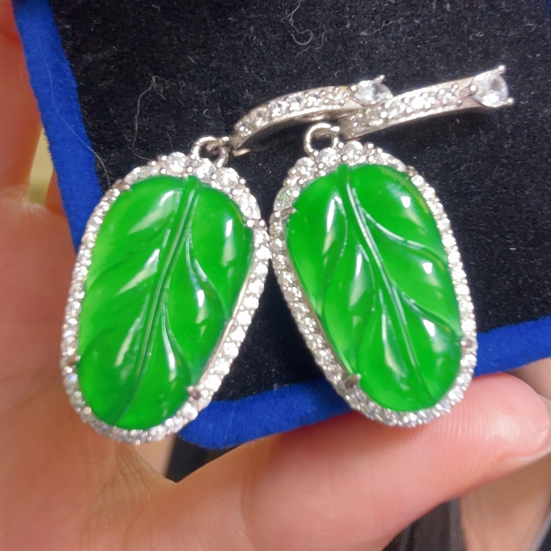翡翠银S925镶嵌耳饰耳饰