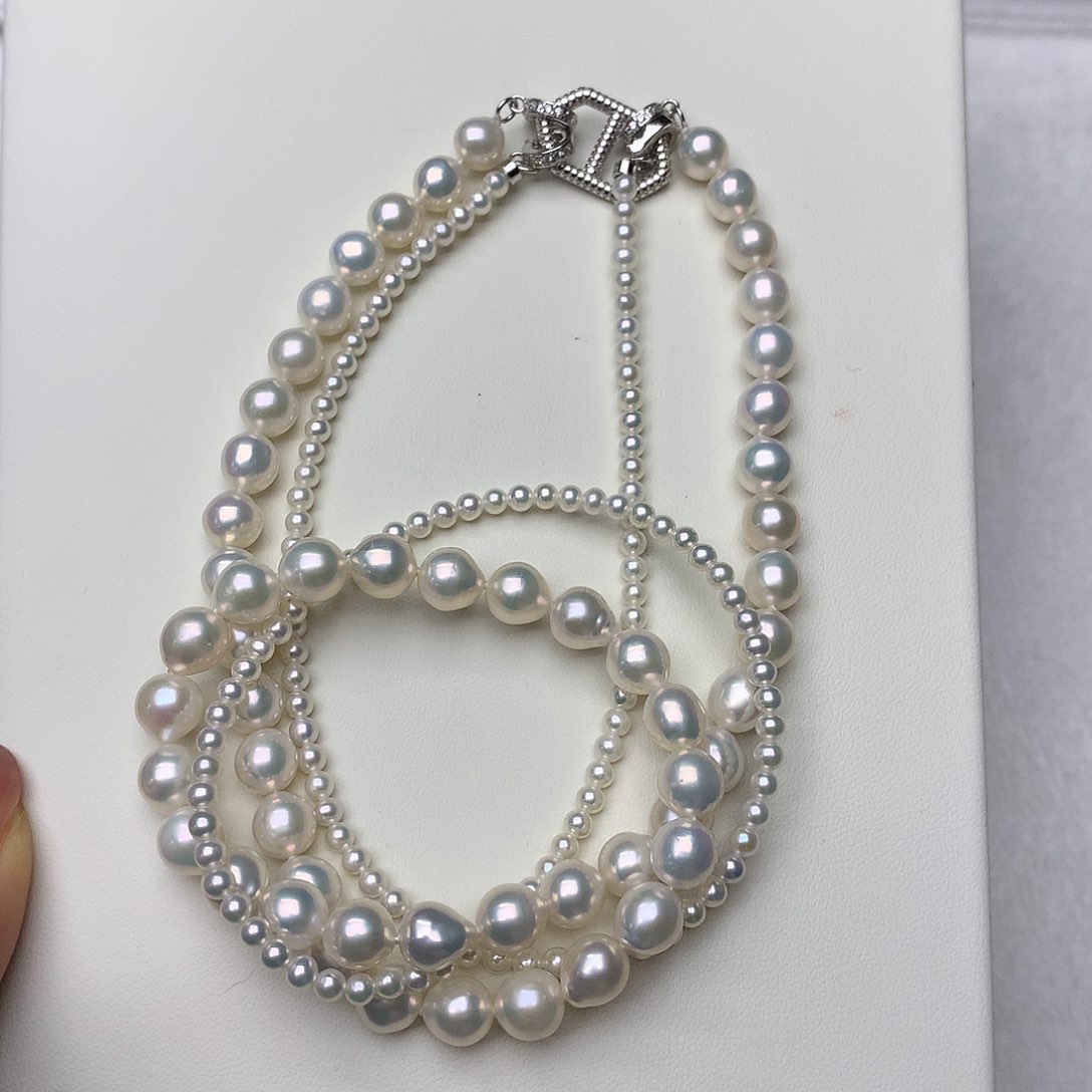 淡水珍珠颈饰银S925镶嵌双层套链