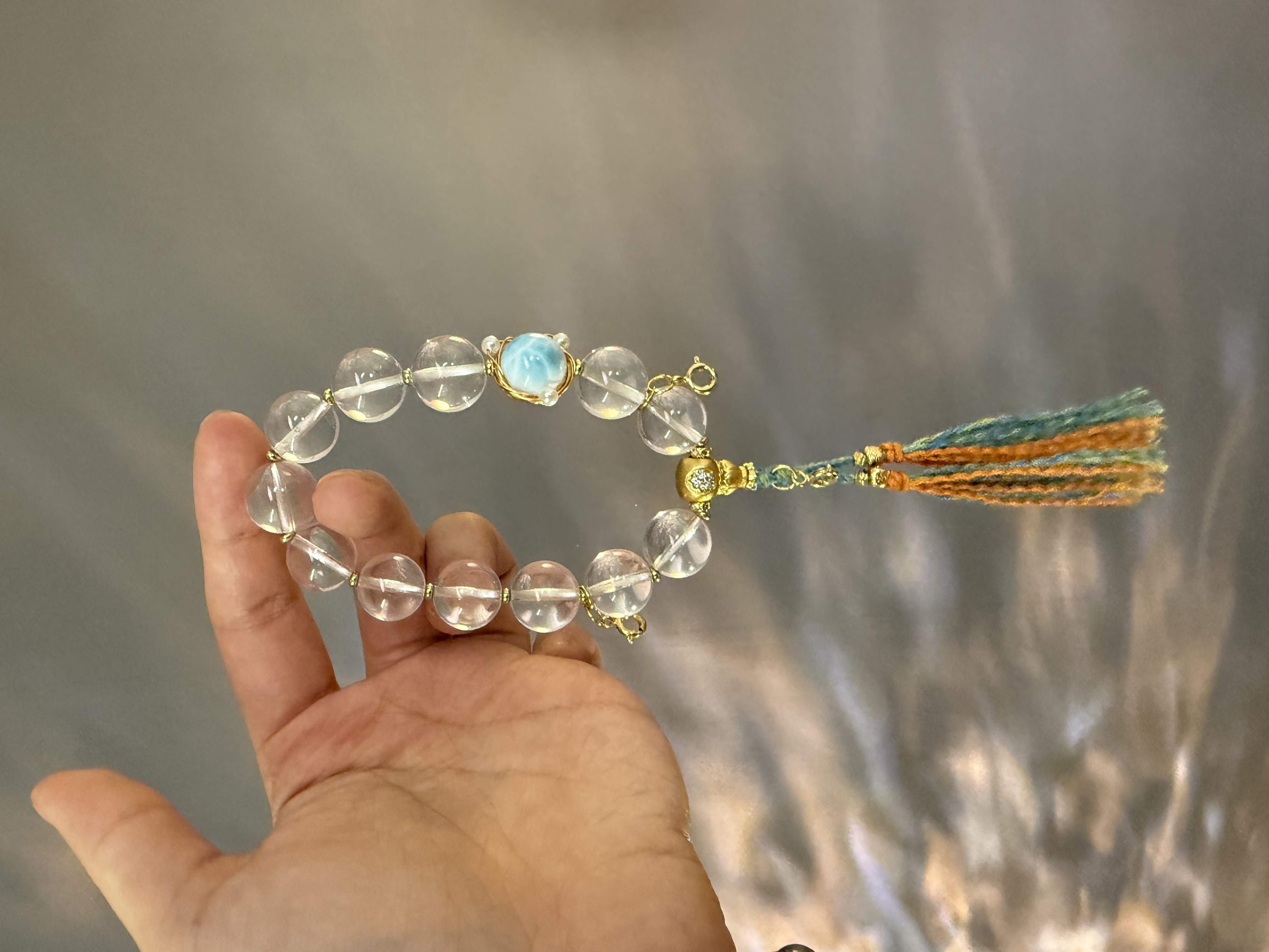 【印象吉祥】海纹石+白水晶s925手持(多样性发货）