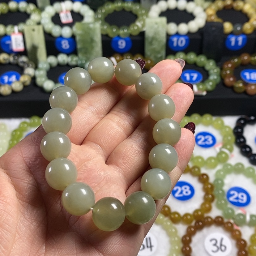 【闪购商品】蛇纹石玉手链未镶嵌卡14
