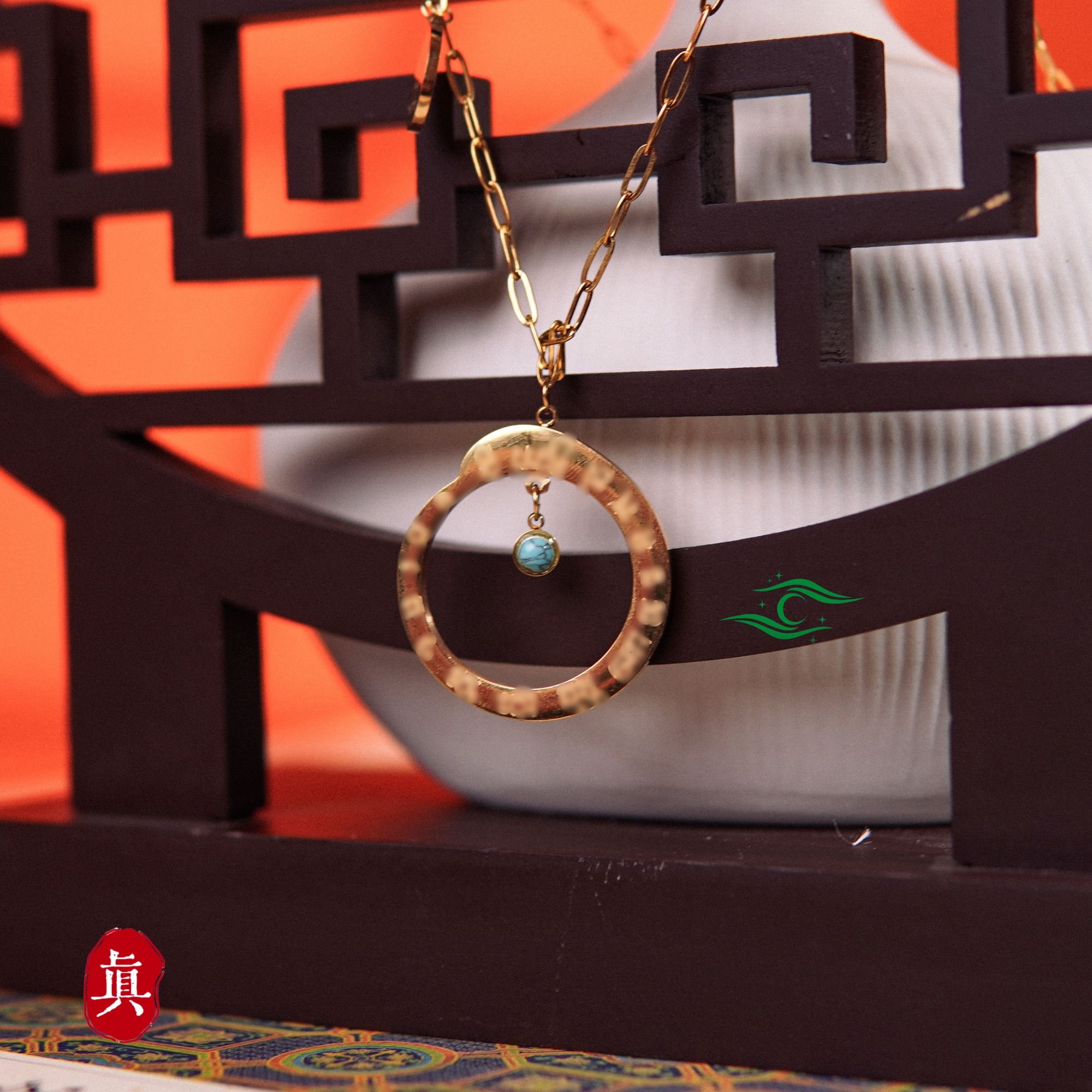 钛钢项链 【娜迦之珠】蓝珠光圈民族风项链假两件项链 星 