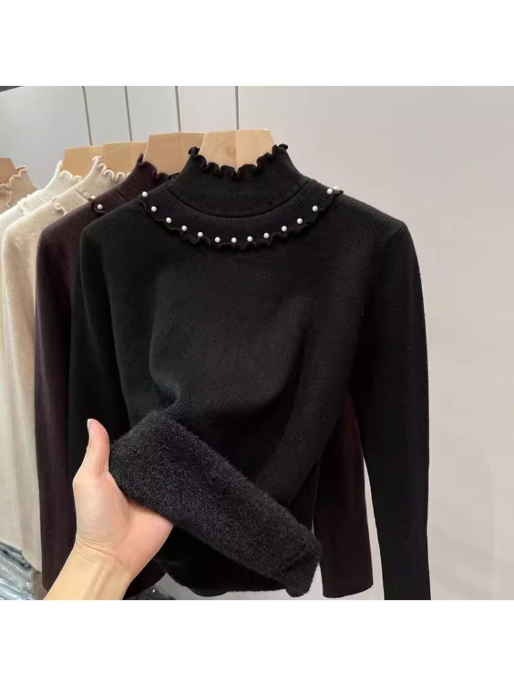 加绒加厚一体绒毛衣女时尚长袖上衣新款秋冬洋气内搭针织打底衫女