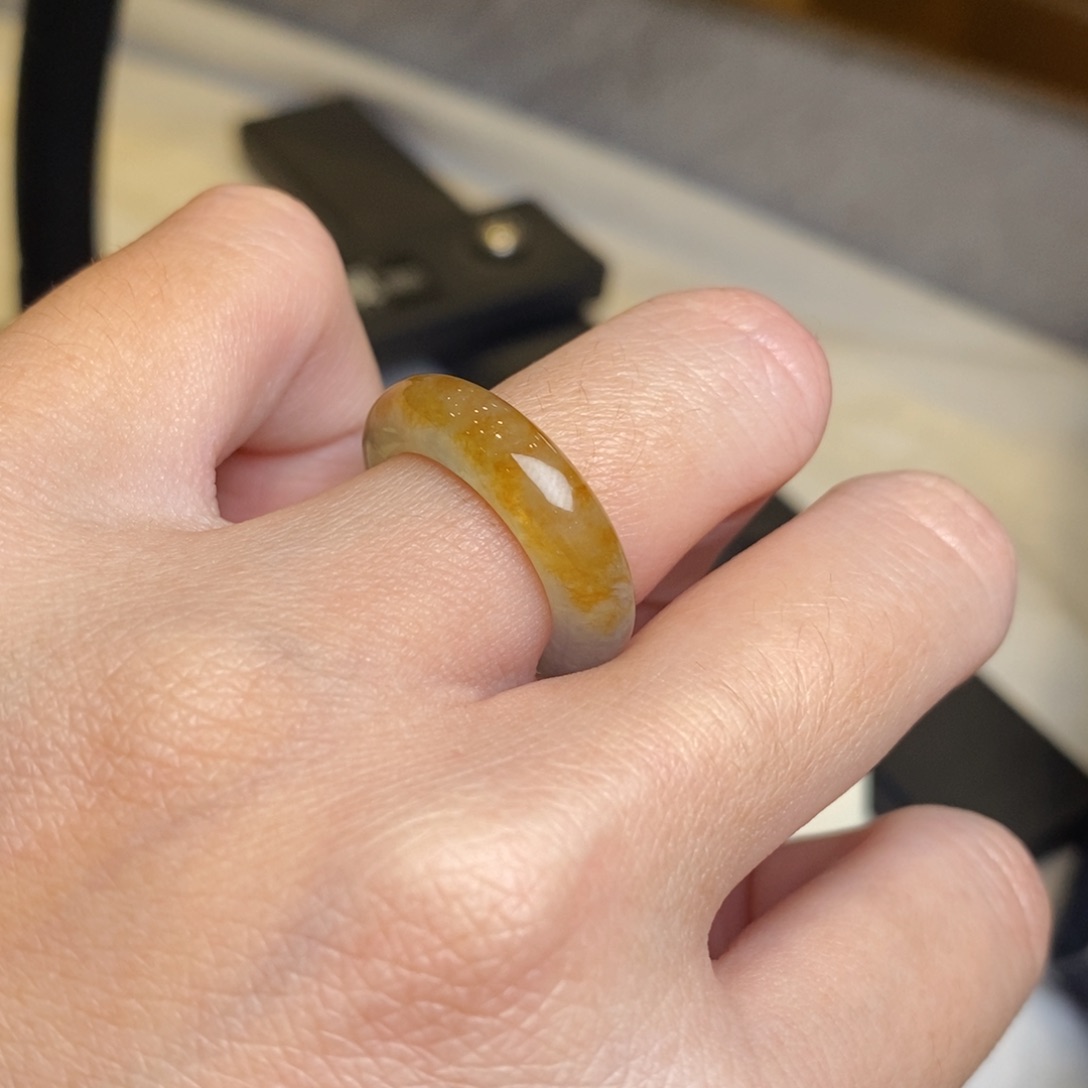 翡翠戒圈未镶嵌冰飘黄翡