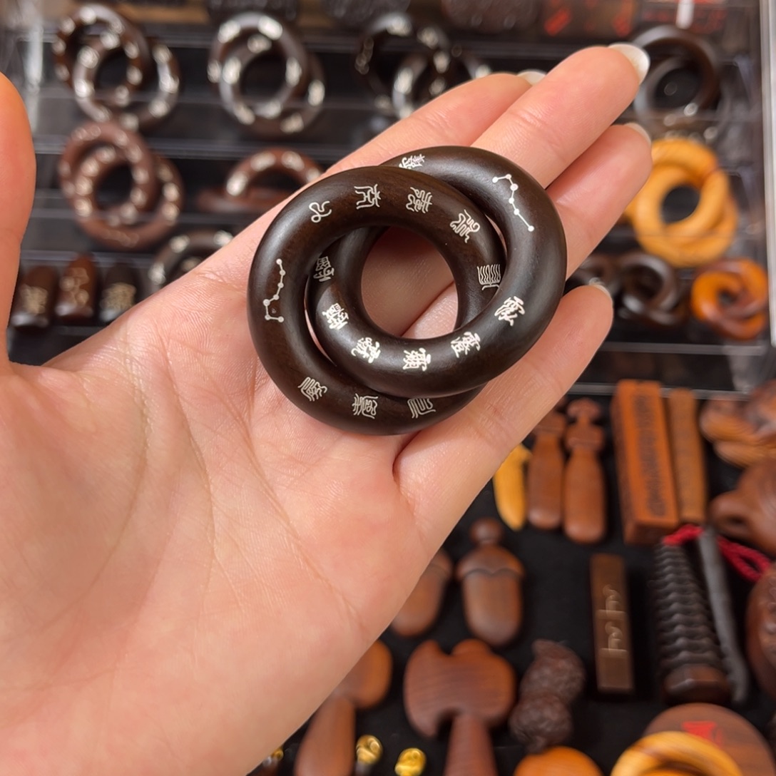 木雷枣玉化 镶银十字 乾坤圈