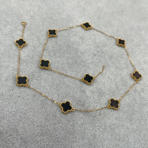 18k金镶嵌 十花项链 黑玛瑙10mm K黄K玫【GRF专属】