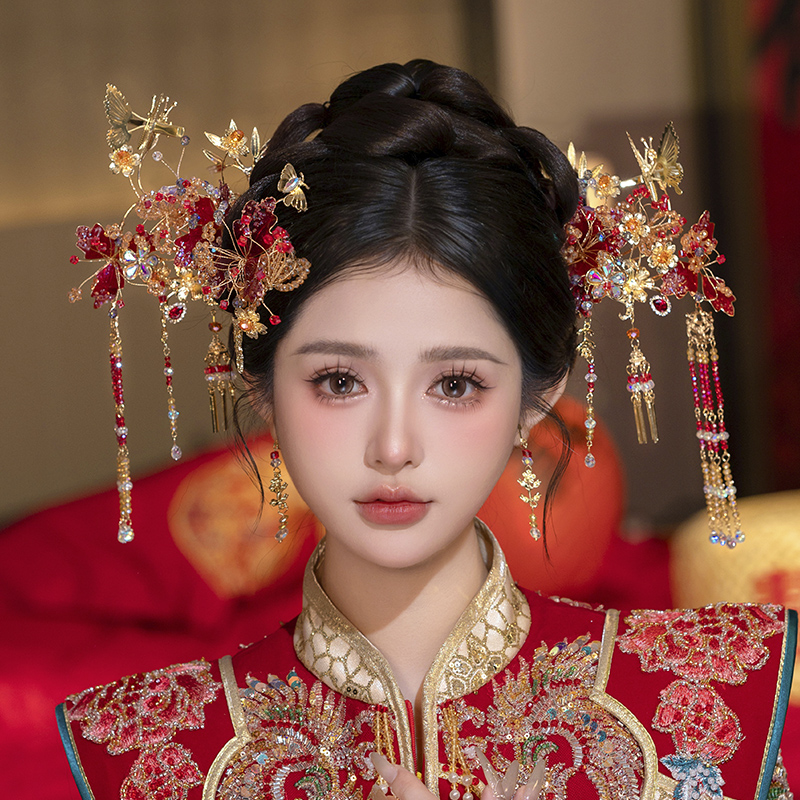 GZ198秀禾头饰2025新款中式新娘头饰金红色结婚秀禾服配饰高级