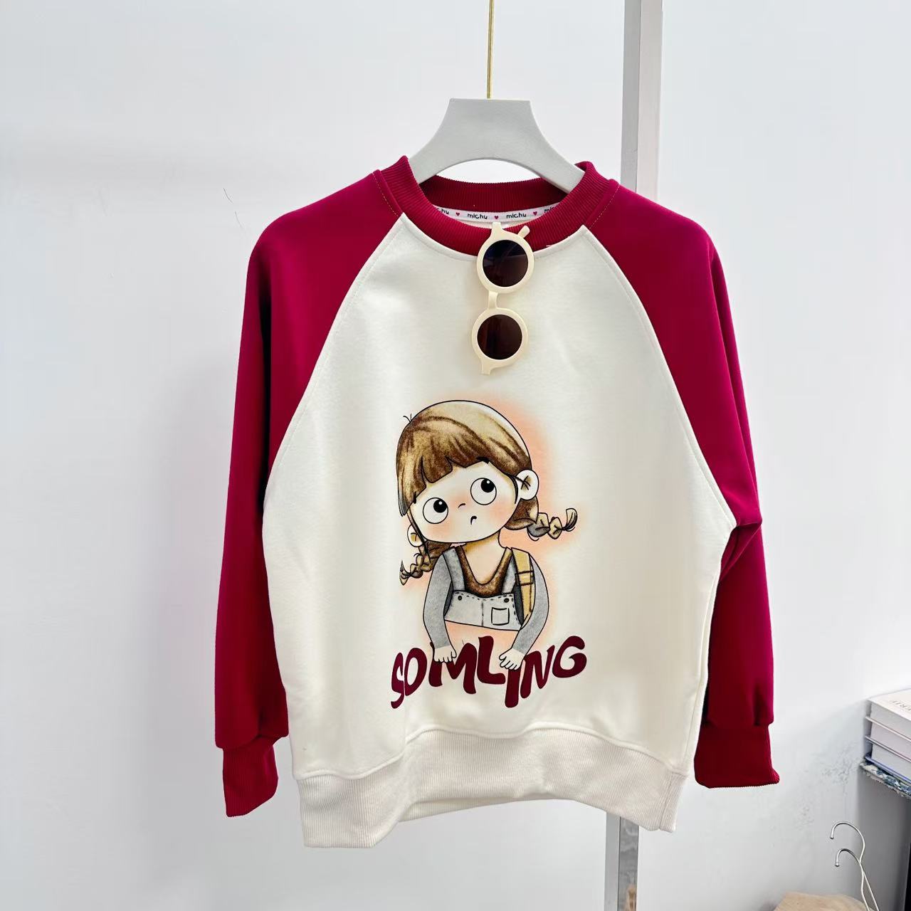 女童2025秋季新款洋气拼色长袖卫衣(尺码偏大-按身高拍)B2538