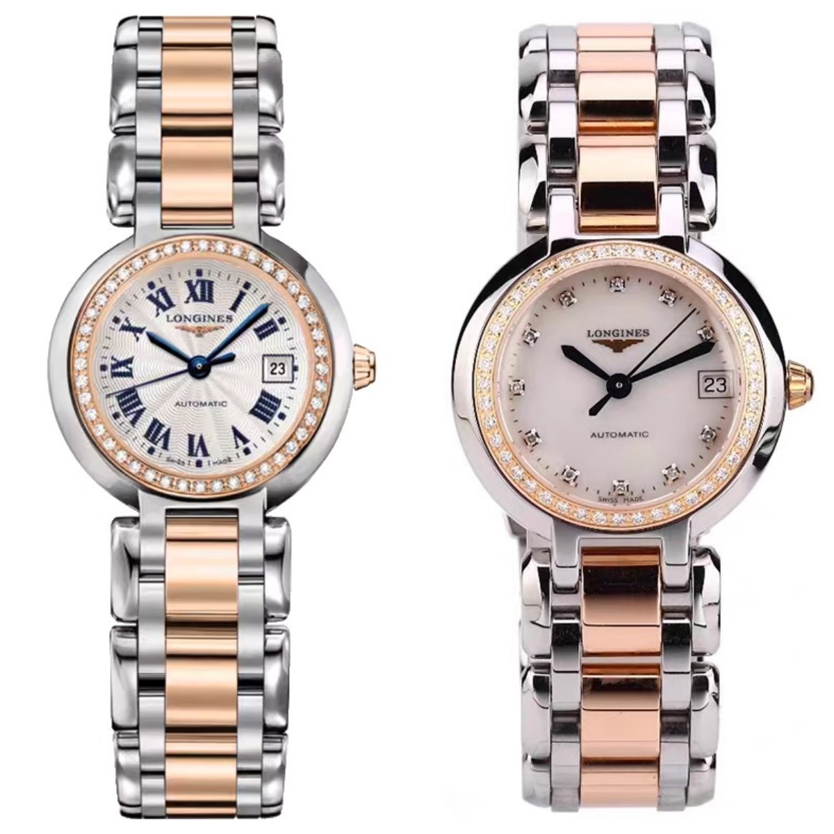99新 Longines/浪琴 心月111/机械/玫瑰金贝母满钻/表径26.5mm/  