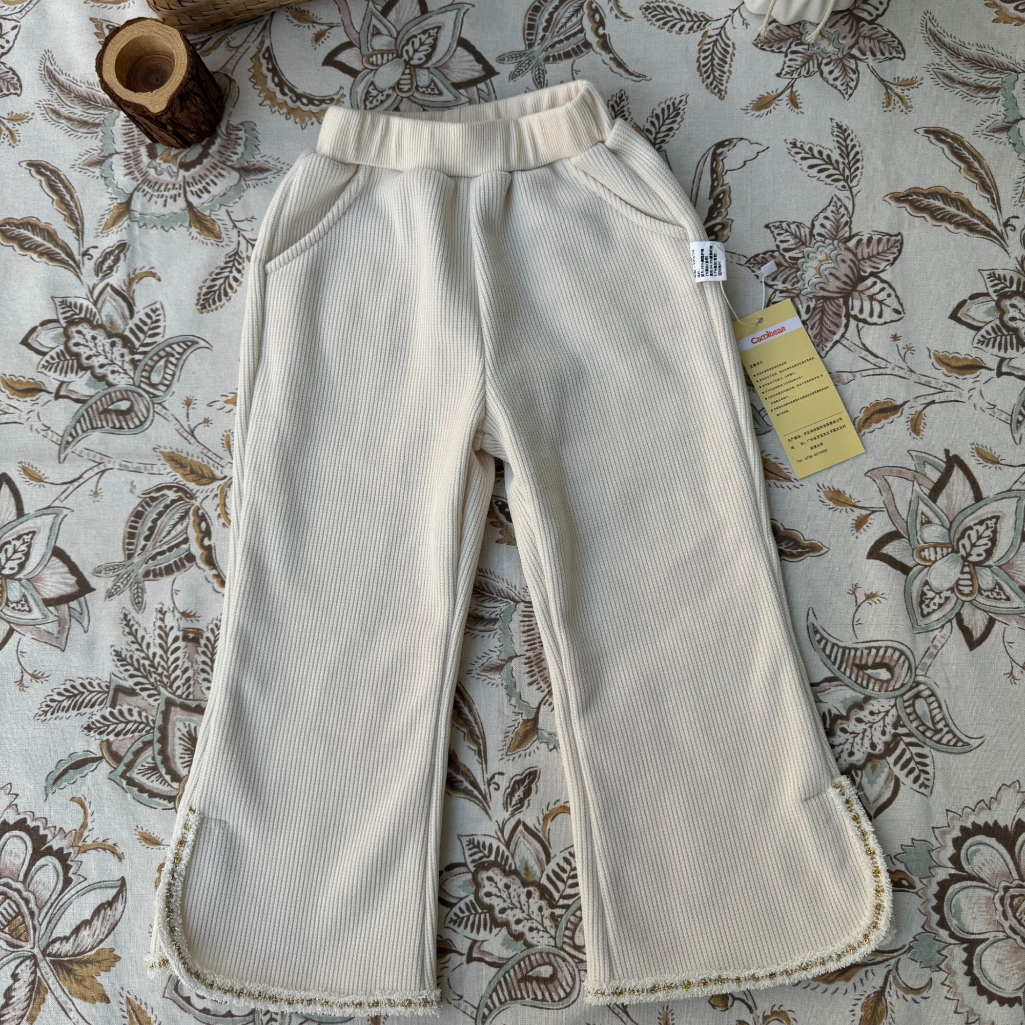可米熊2025年冬季女宝加绒加厚牛奶绒小香风喇叭裤百搭衣服