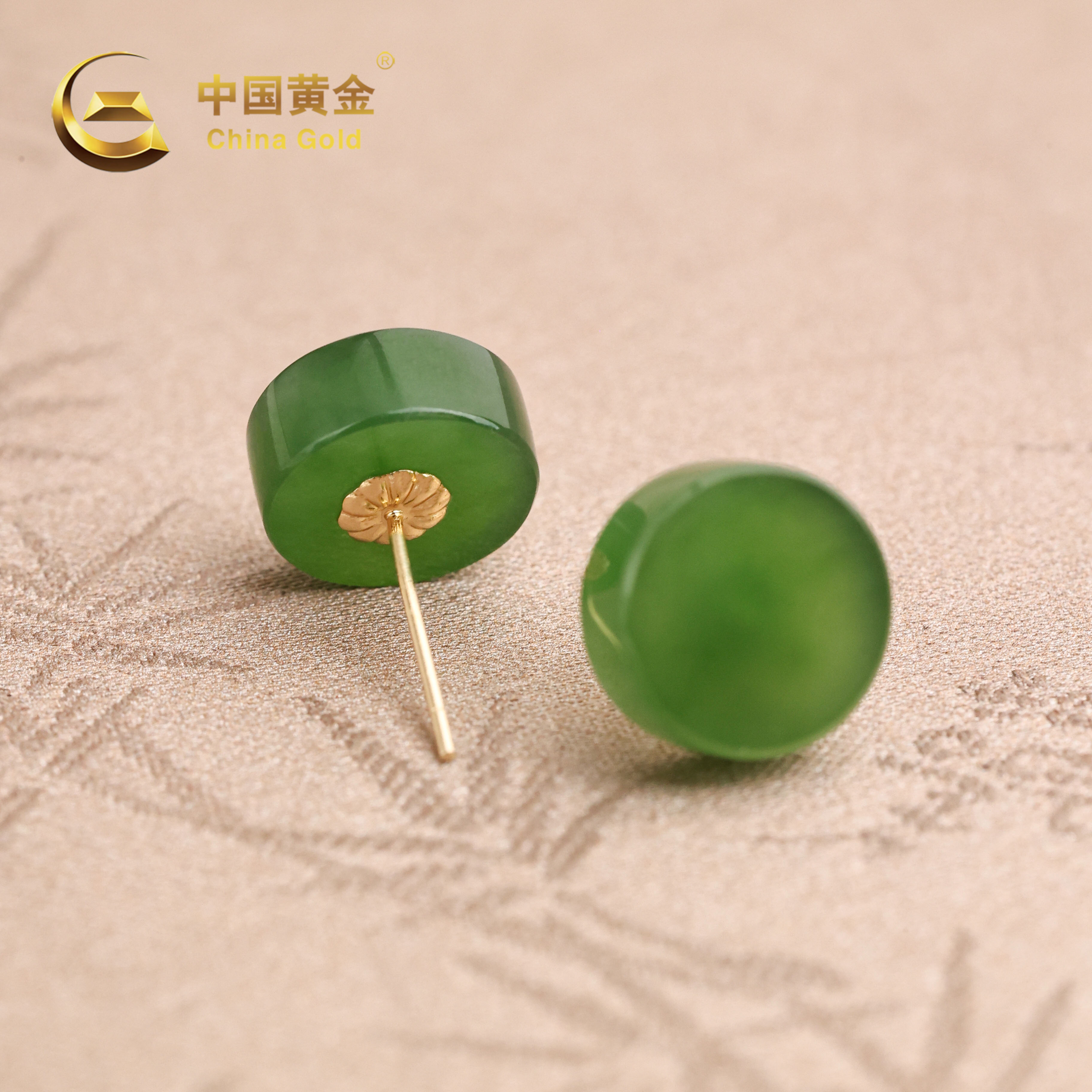 【中国黄金】执愿 | 和田玉*耳饰*18k金镶嵌-R2074-臻