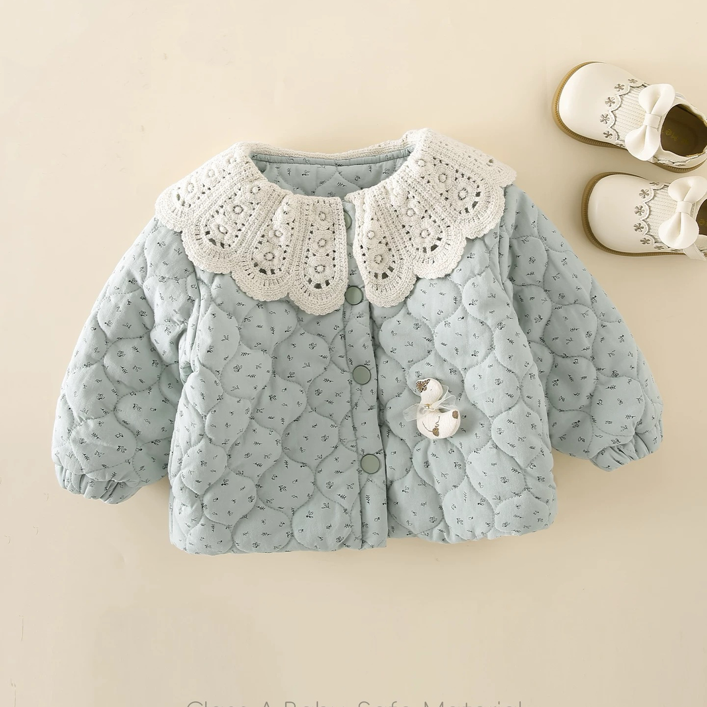 2025秋冬韩系碎花碎花加绒女童棉服上衣婴儿韩版棉衣